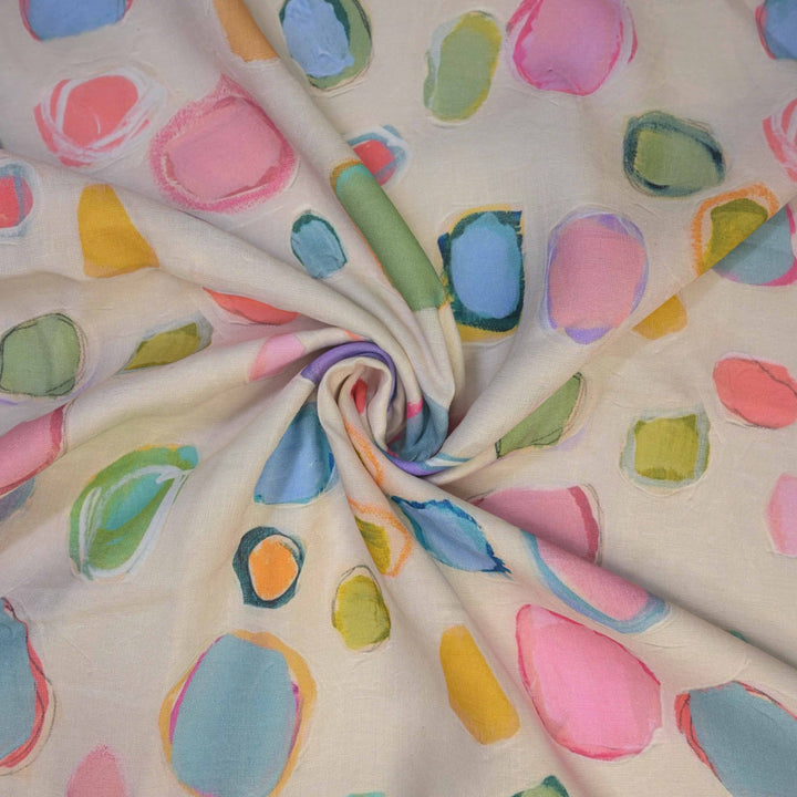 Multicolor Pebbles Printed Pure Linen Fabric