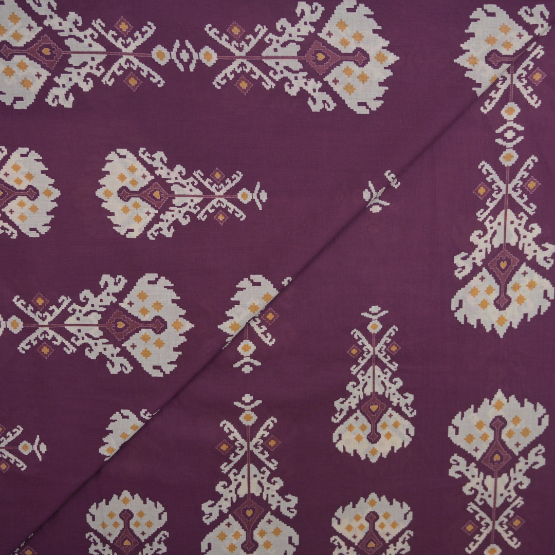 Dark Purple Cotton Fabric in Traditional Print