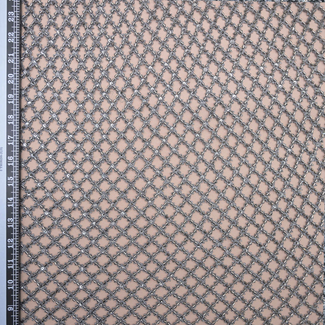 Ash Grey Imported Net Fabric with Cutdana Embroidery