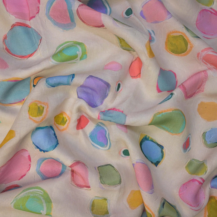 Multicolor Pebbles Printed Pure Linen Fabric