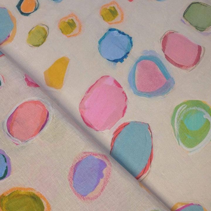 Multicolor Pebbles Printed Pure Linen Fabric