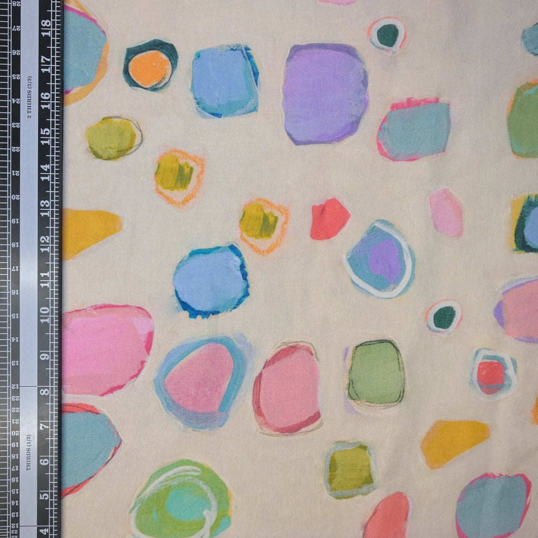 Multicolor Pebbles Printed Pure Linen Fabric