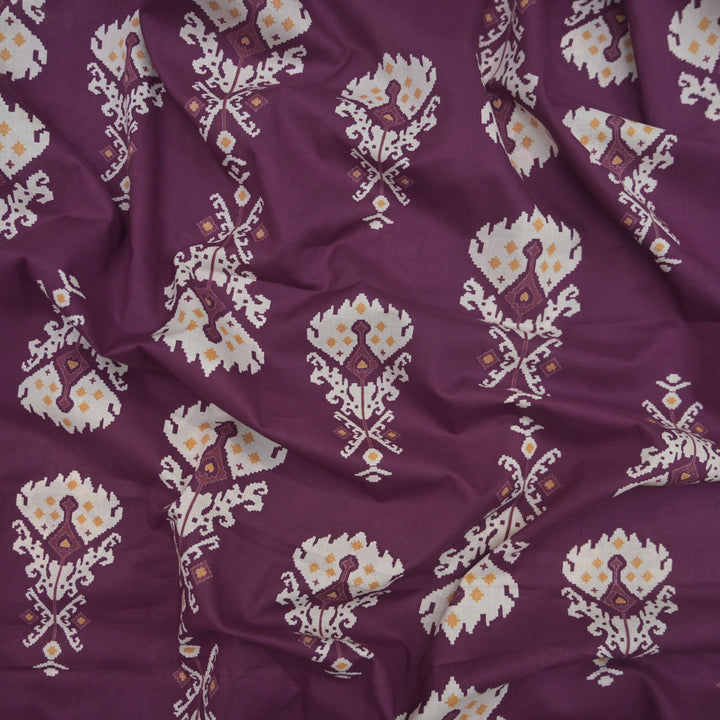 Dark Purple Cotton Fabric in Traditional Print