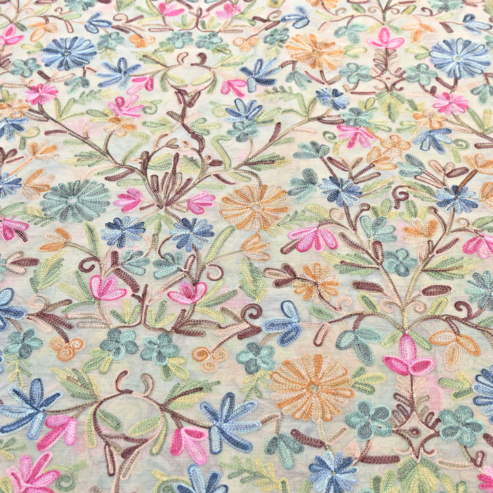 MULTICOLOR FLORAL THREAD EMBROIDERED MAL CHANDERI FABRIC- SA2894- 03