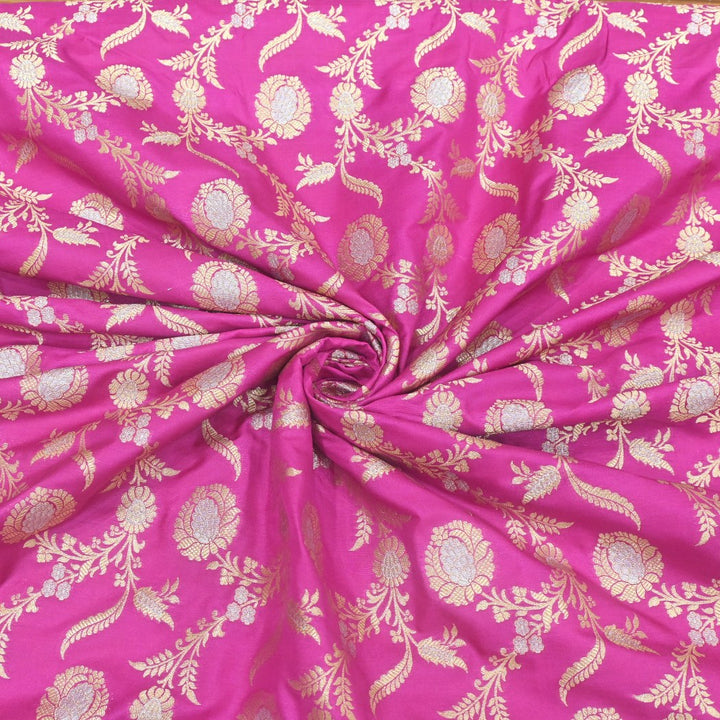 Neon Pink Colour Silk Brocade Fabrics