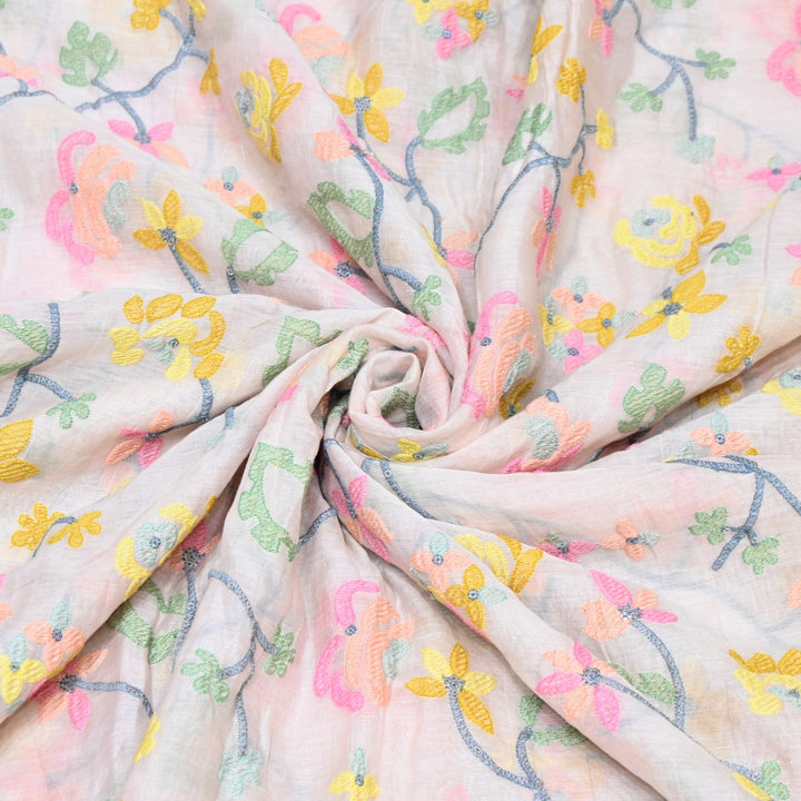 Mul Chanderi Thread & Sequins Embroidery Fabric – Soft Lightweight Designer Fabric-V1893A-1