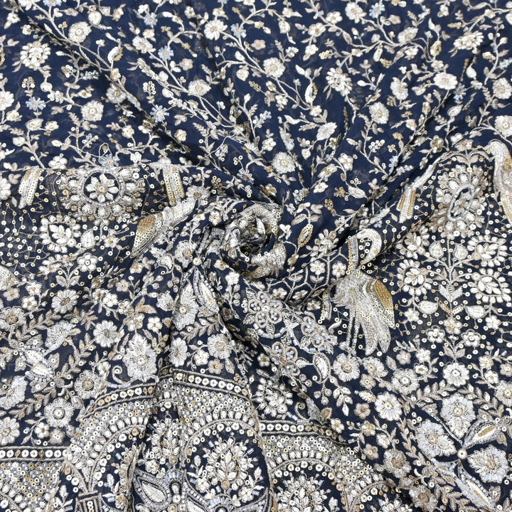 Dyed Viscose Georgette Zari Sequins Embroidery Fabrics