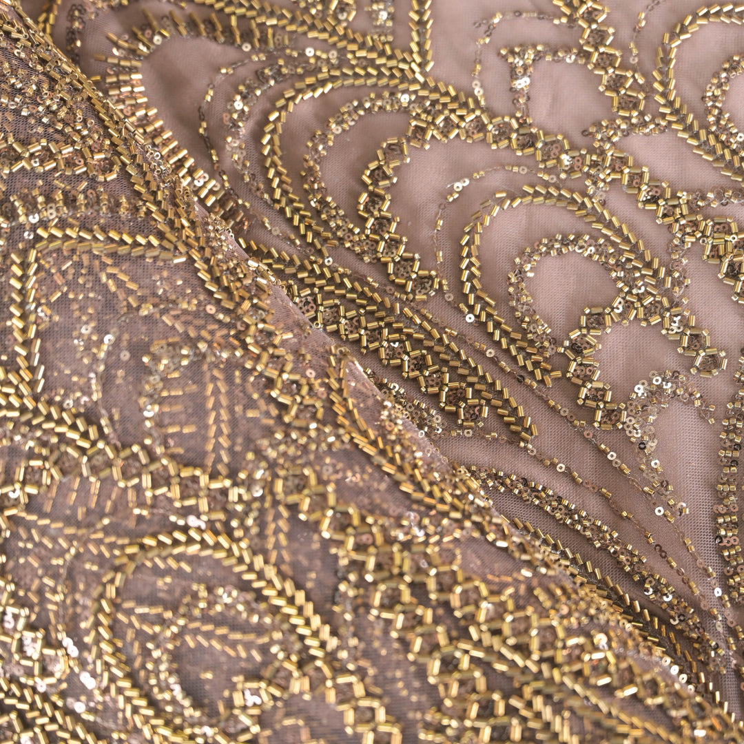 Mauve Imported Net Fabric with allover Zari Embroidery