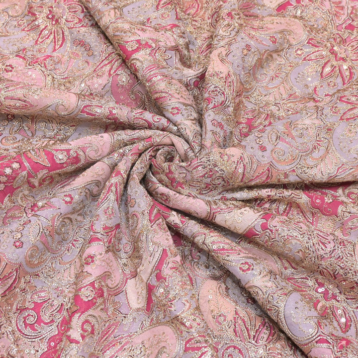 Viscose Georgette  Position Prints, Zari Sequin Embroidery Fabrics