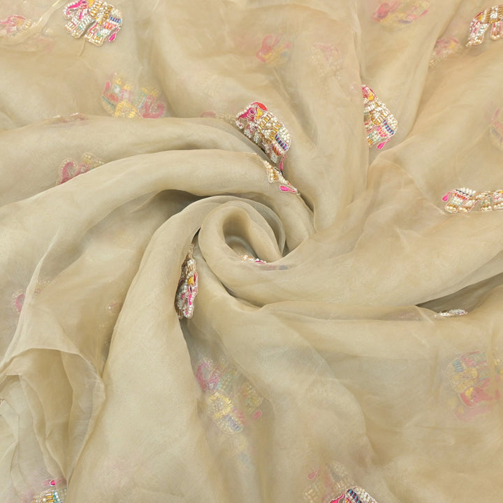 Dyed Silk Organza Moti With Zari Embroidery Fabrics
