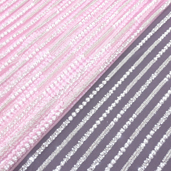 Imported Net Cutdana Pearls With Sequins Handwork Embroidery Fabrics