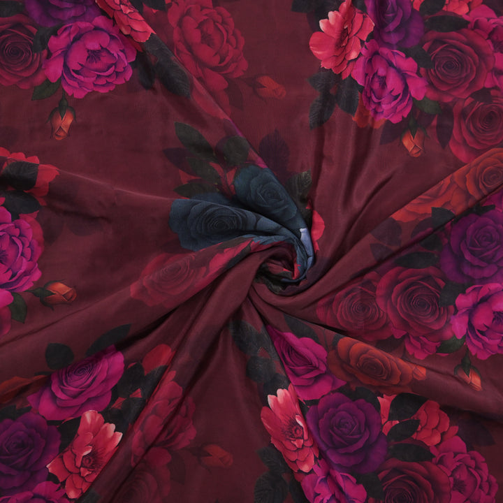 Maroon Floral Printed Crepe Fabric | 30-2691M