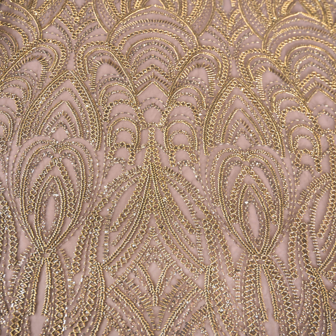 Mauve Imported Net Fabric with allover Zari Embroidery