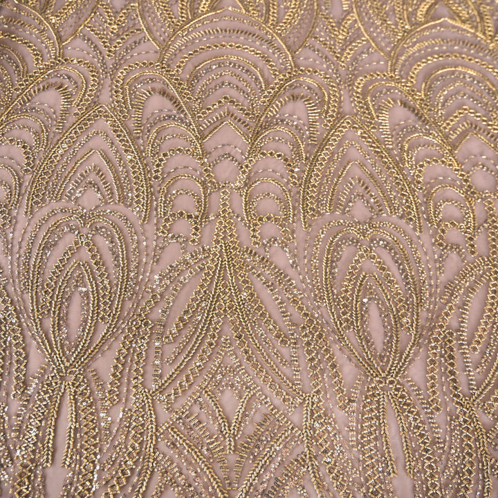 Mauve Imported Net Fabric with allover Zari Embroidery