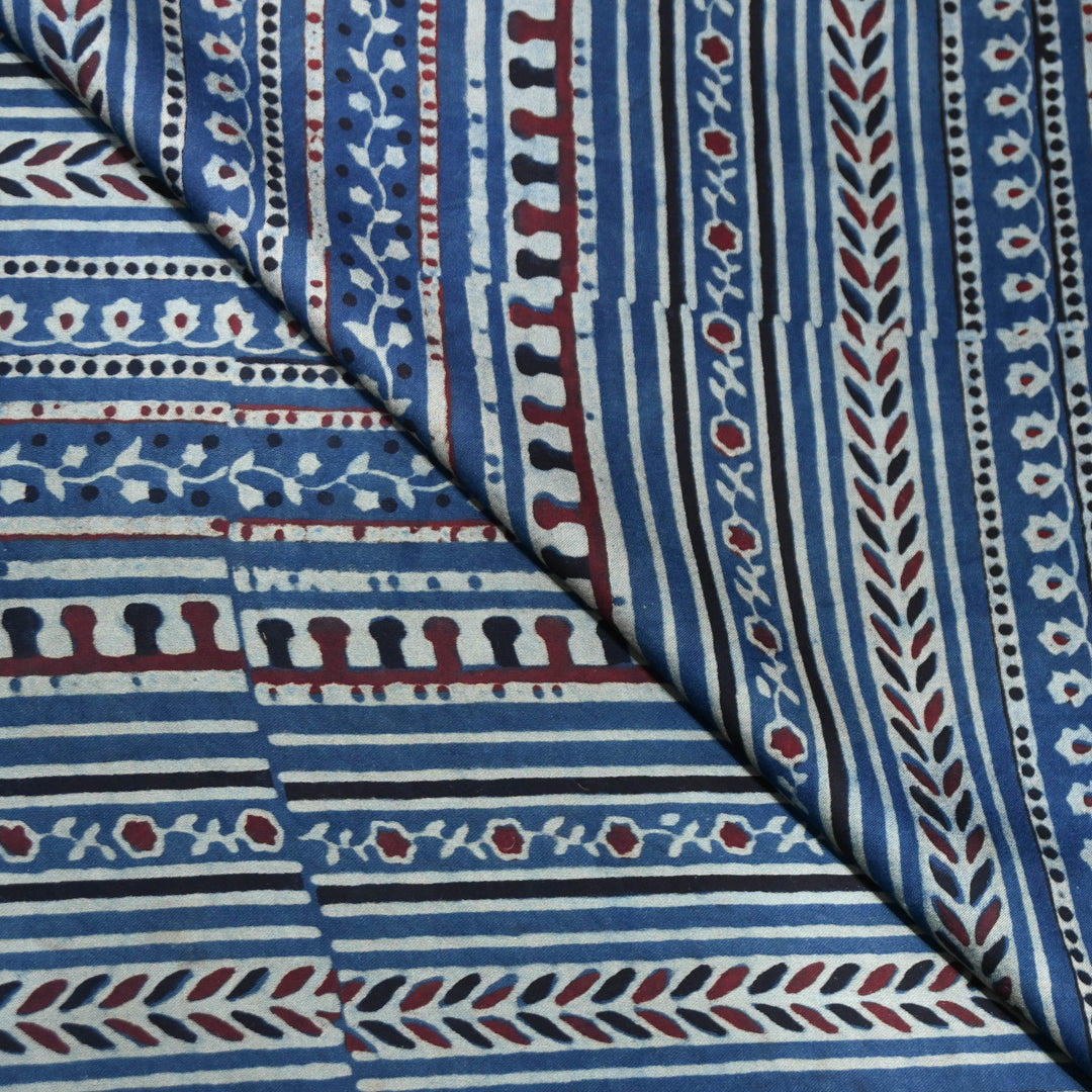 Blue Modal Satin Fabric in Digital Print