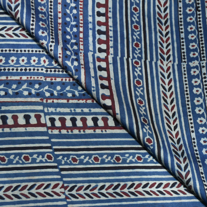 Blue Modal Satin Fabric in Digital Print