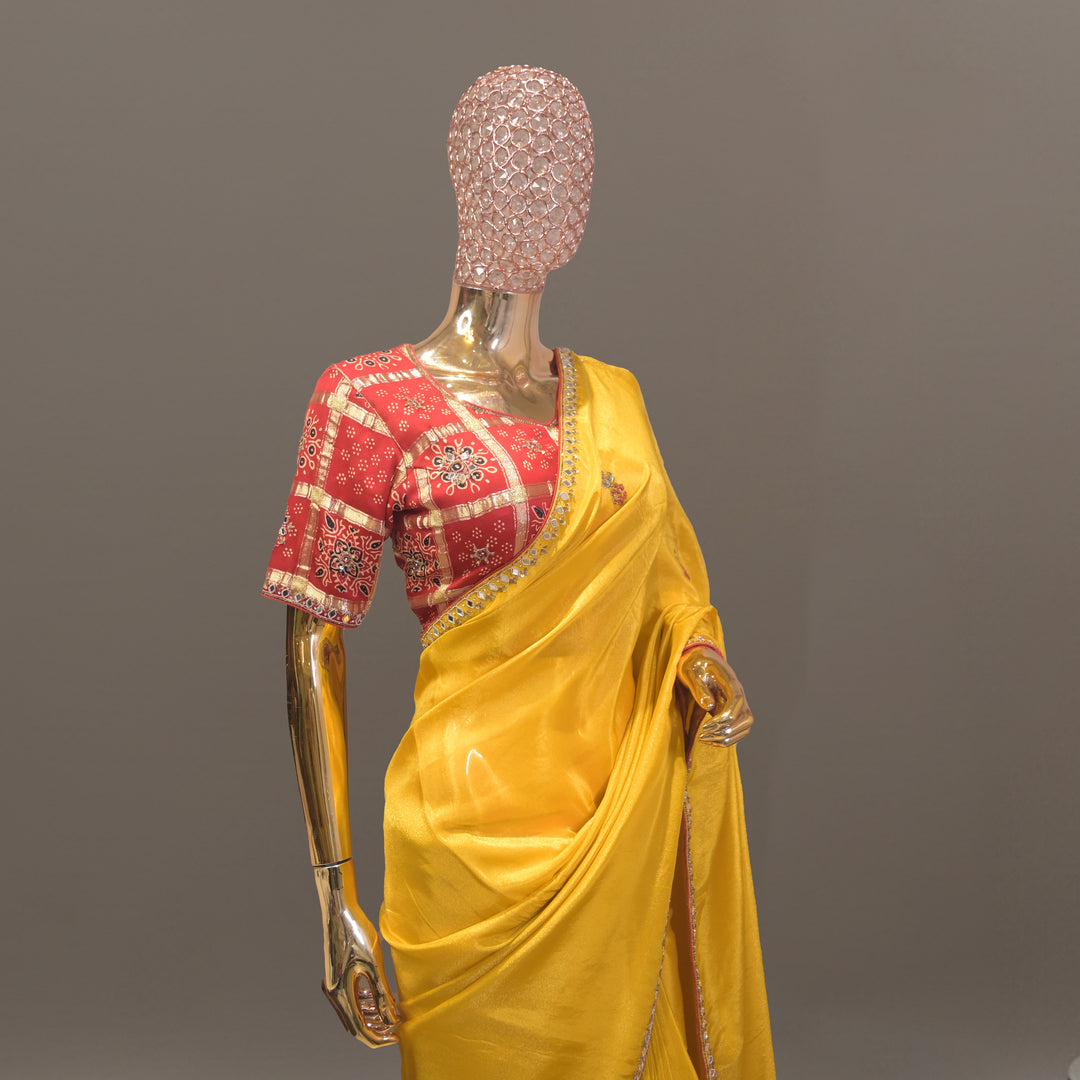 Suvarna Yellow Ghatchola Crepe Silk Saree