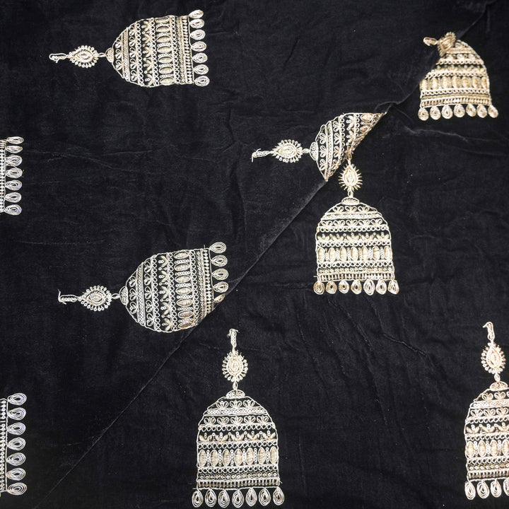 Black Embroidery Zari Work velvet fabric |  947-266B