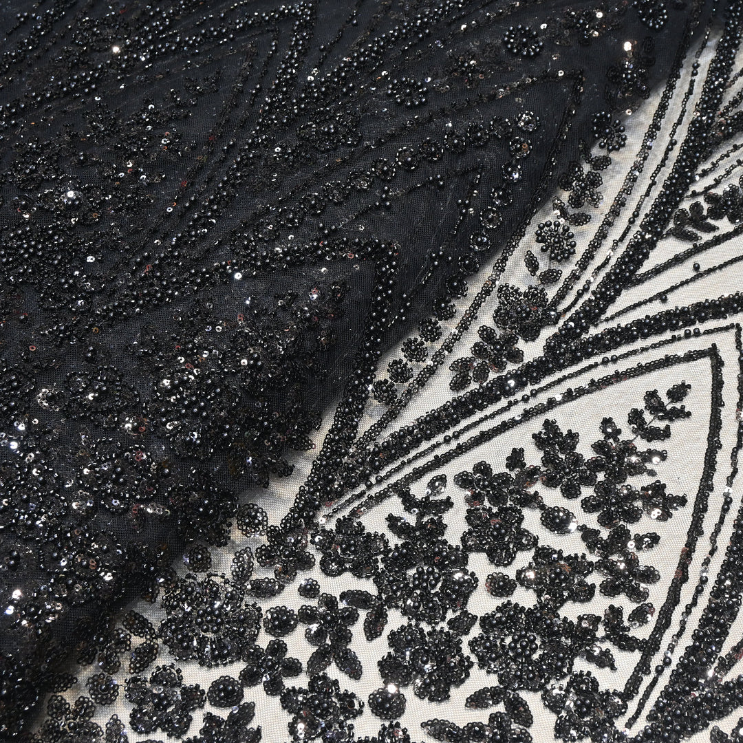 Imported Heavy Beaded & Sequin Embroidery Net Fabric- 8821330-01