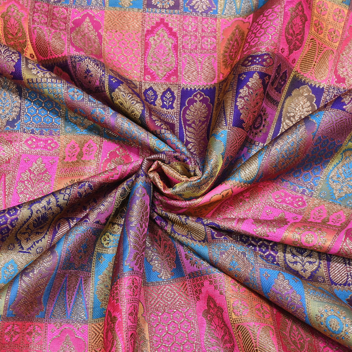 Multi Rangoli Brocade Fabric – Premium Zari Woven Designer Brocade Fabric 001006-A23