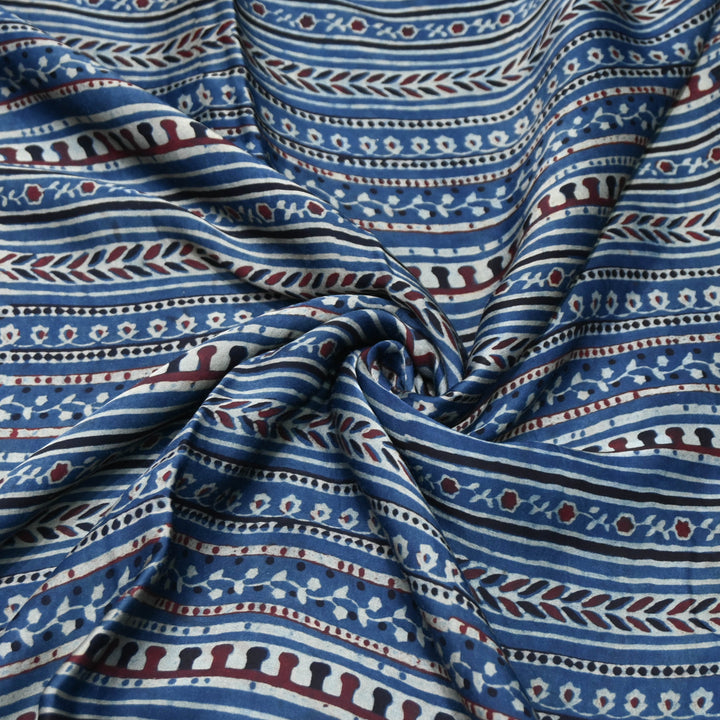 Blue Modal Satin Fabric in Digital Print