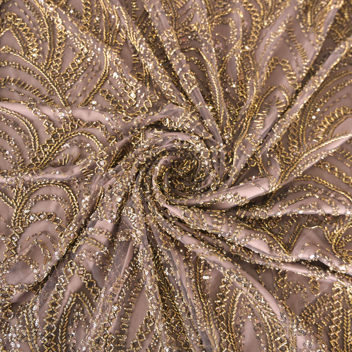 Mauve Imported Net Fabric with allover Zari Embroidery