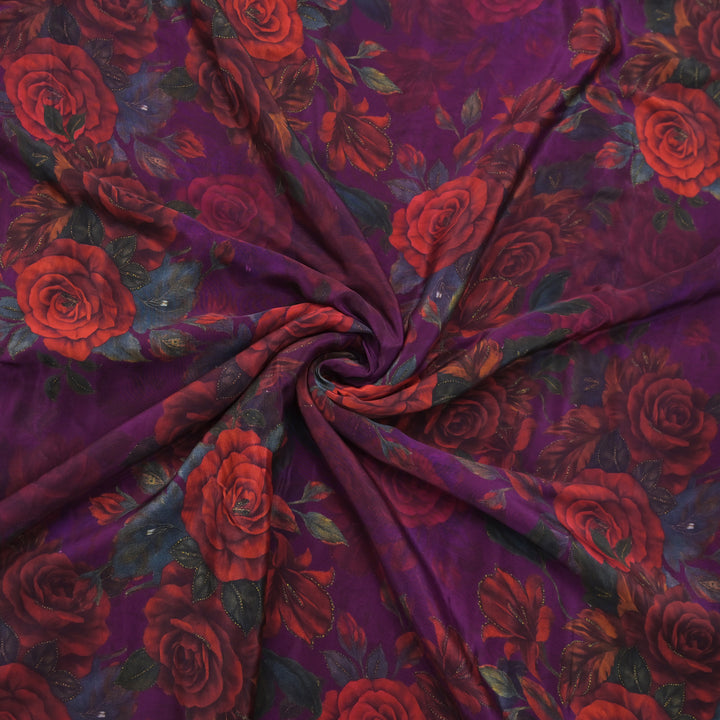 Purple Floral Printed Crepe Fabric | 30-2691P