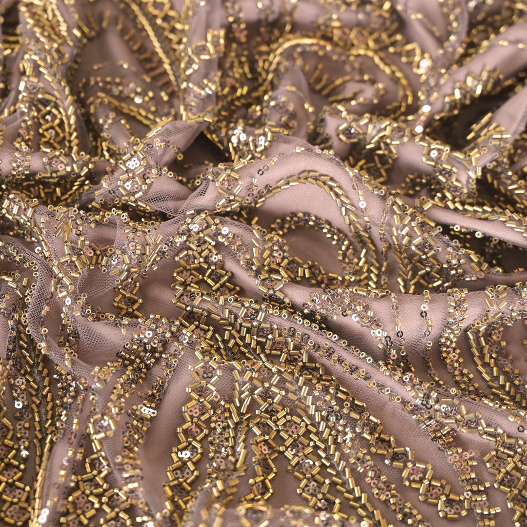 Mauve Imported Net Fabric with allover Zari Embroidery