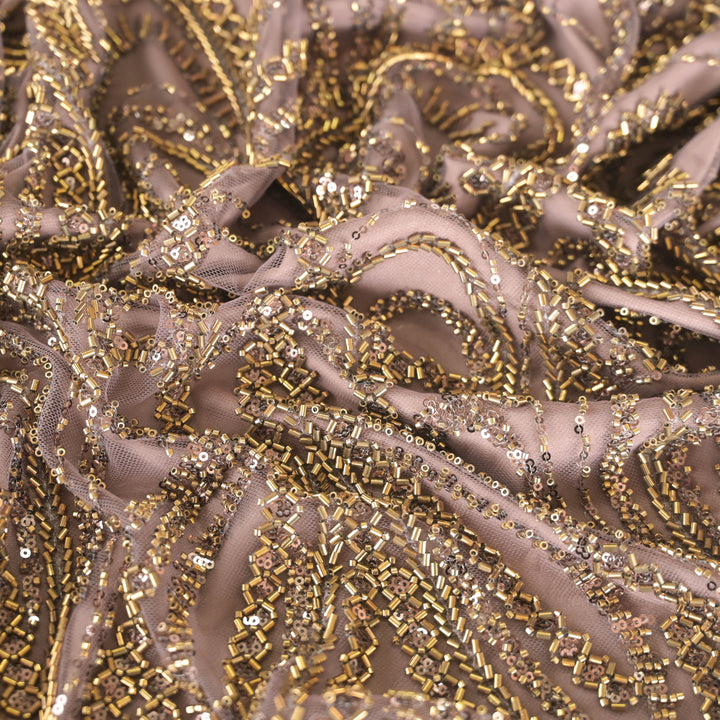 Mauve Imported Net Fabric with allover Zari Embroidery