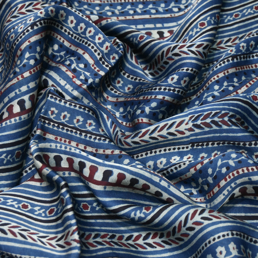 Blue Modal Satin Fabric in Digital Print