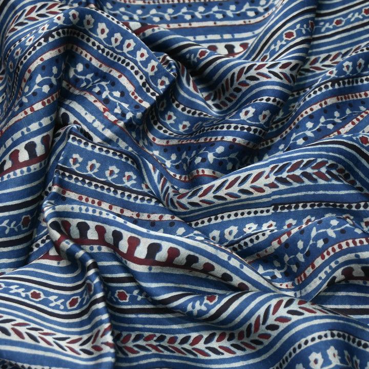 Blue Modal Satin Fabric in Digital Print