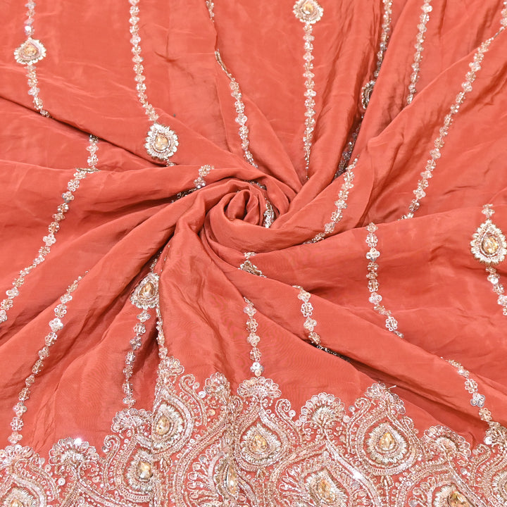 Orange Crepe Fabric with Zari, Cutdana & Sequins Embroidery
