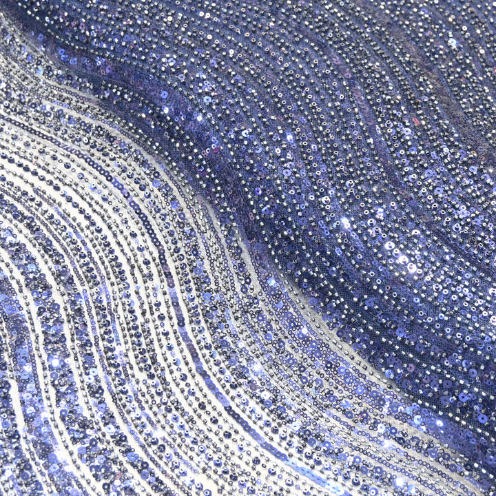 Navy Blue Color Luxury Imported Heavy Cut Dana & Sequins Embroidered Net Designer Fabric ED1533-1A