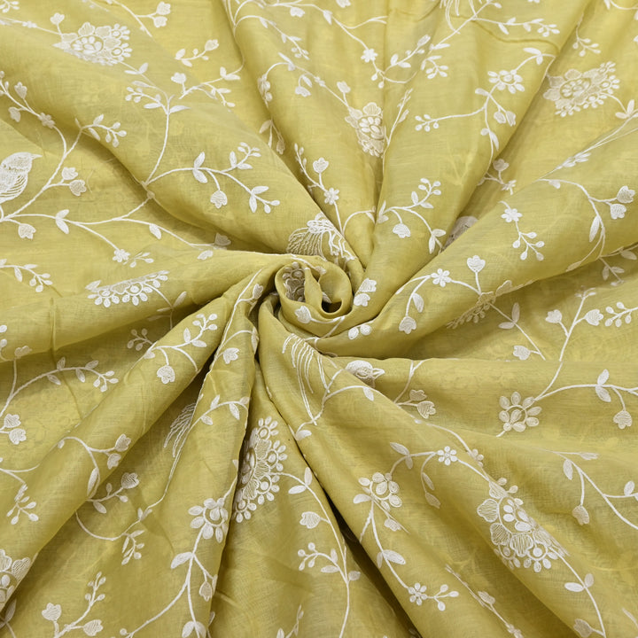 PASTEL YELLOW COLOR MUL CHANDERI THREAD EMBROIDERY FABRIC GP4120-2