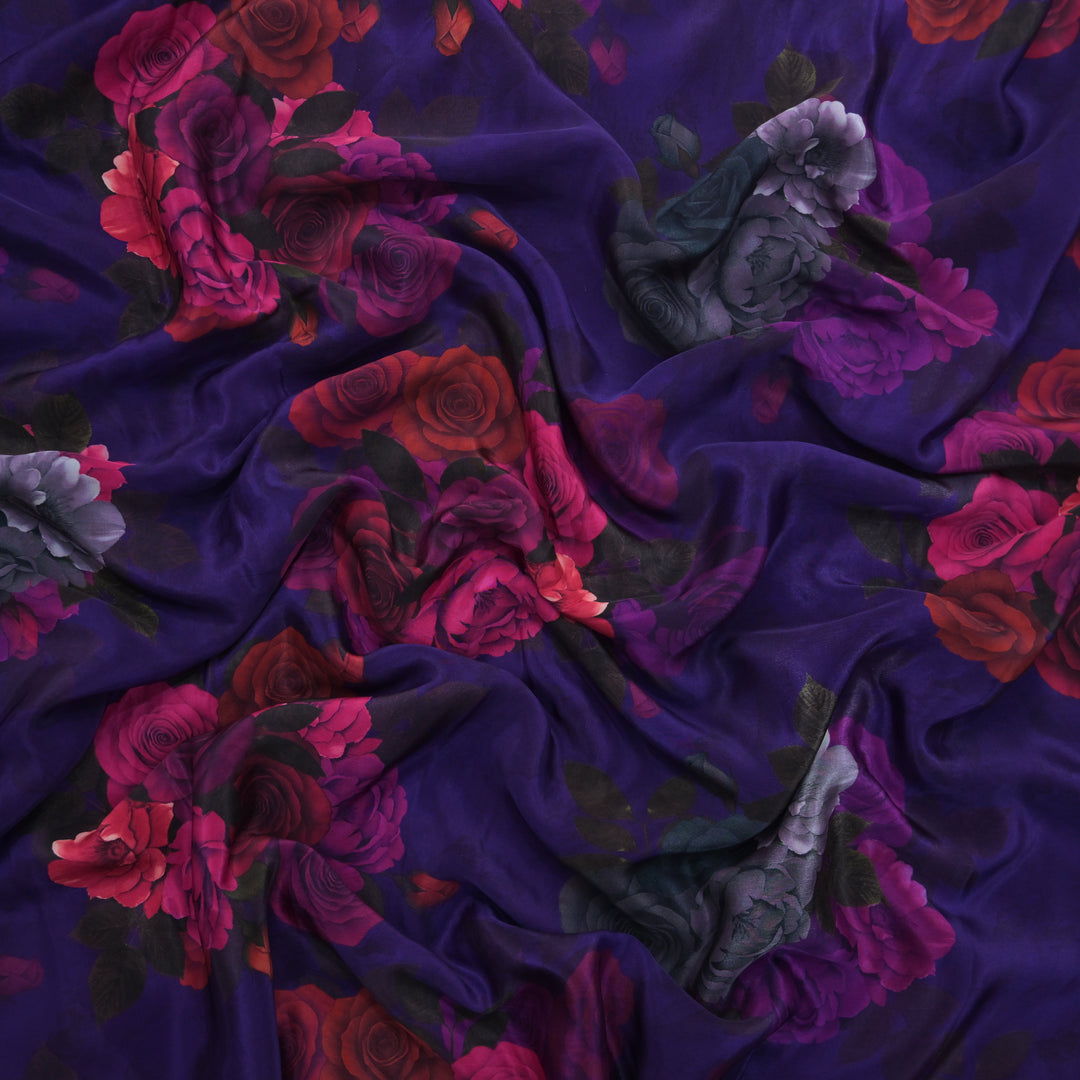 Violet Floral Printed Crepe Fabric | 30-2691V