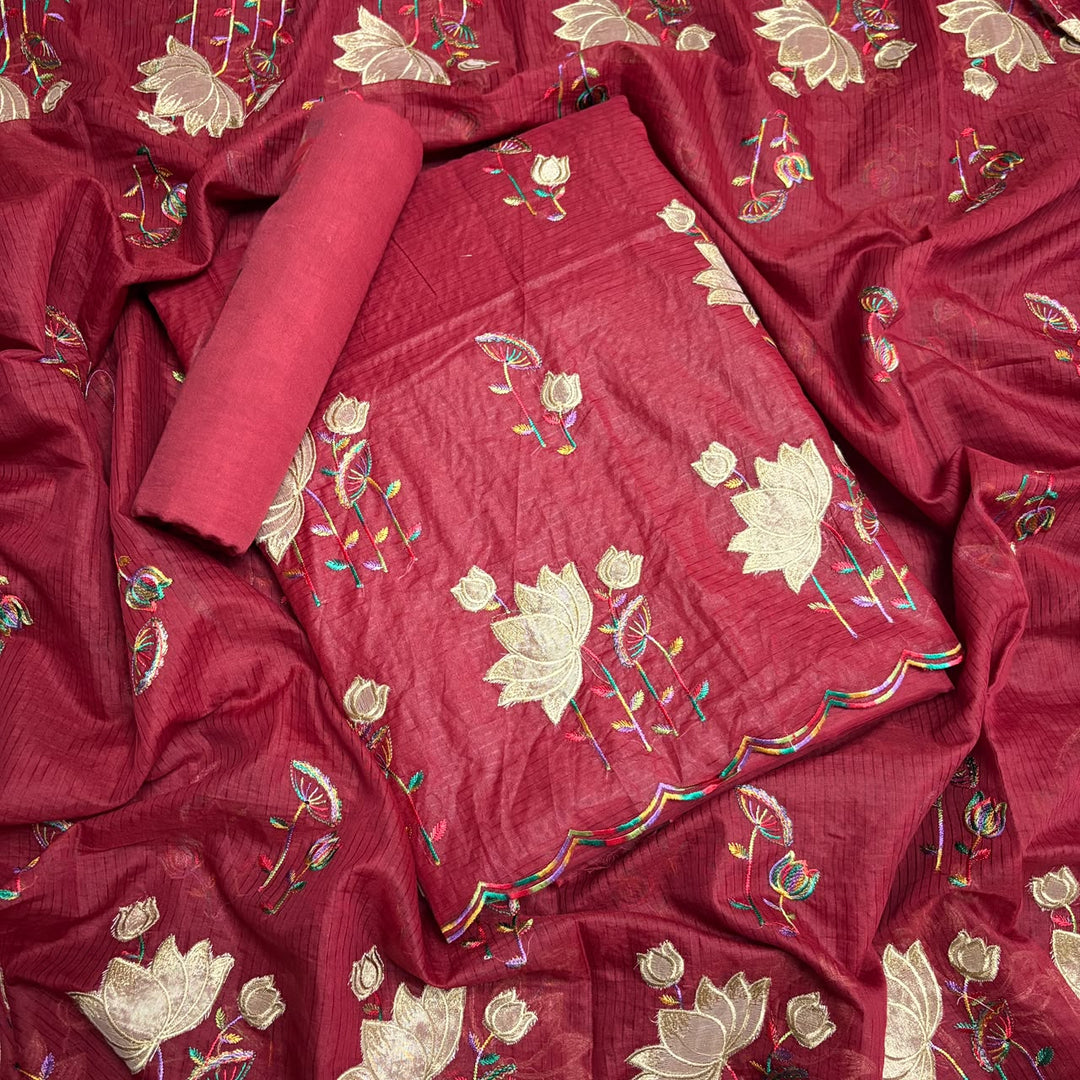 Pure Mal Chanderi Patch Work Unstitched Suit Set - LF1201