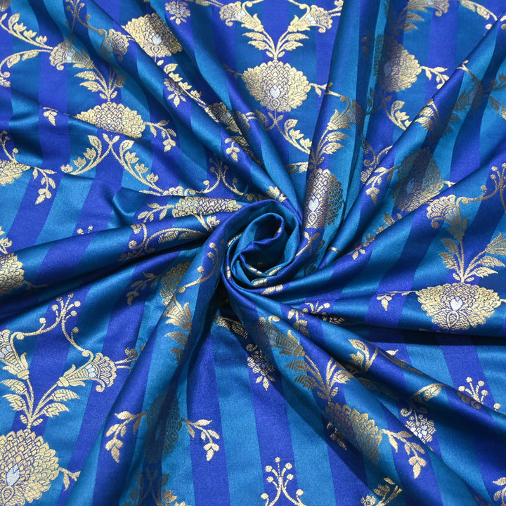 Blue Mina Zari Brocade Fabric