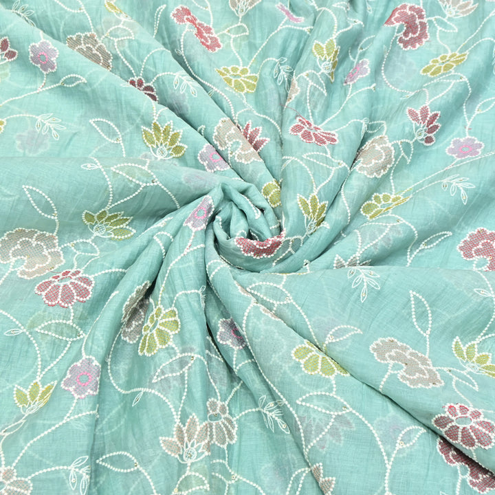 Mul Chanderi Floral Embroidery Fabric  – Lightweight Designer Summer Fabric GT0031-01