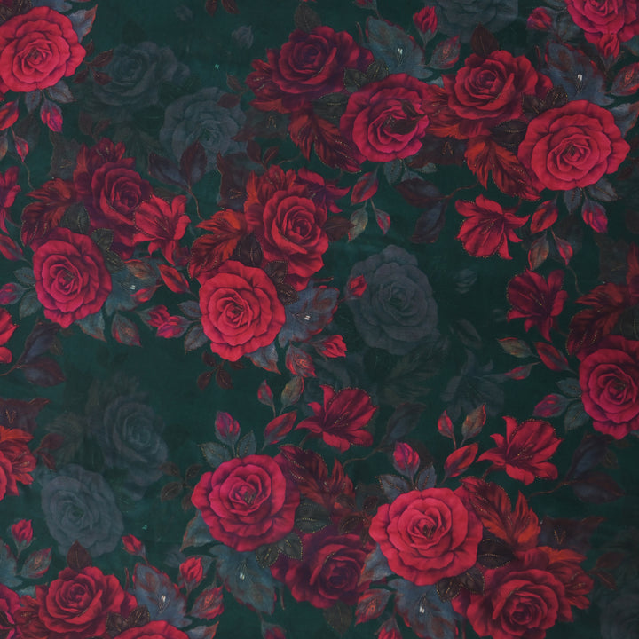 Dark Green Floral Printed Crepe Fabric | 30-2691G