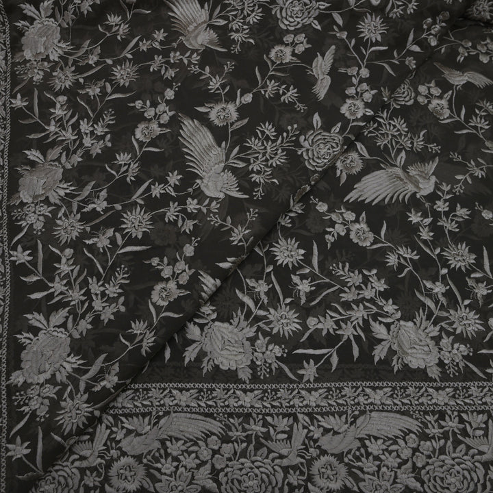 Black (Jet Black) Georgette with White Thread Embroidery | GGT-7587