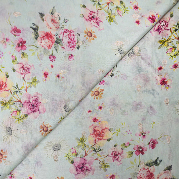 Mint Green Silk Chanderi Zari Print.| 248-389M