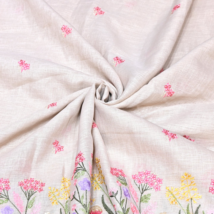 Floral Linen Thread Embroidered Designer Fabric - TF40161-1