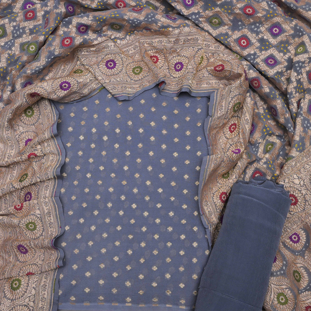 Grey Zari Embroidery Unstitched Suit Set