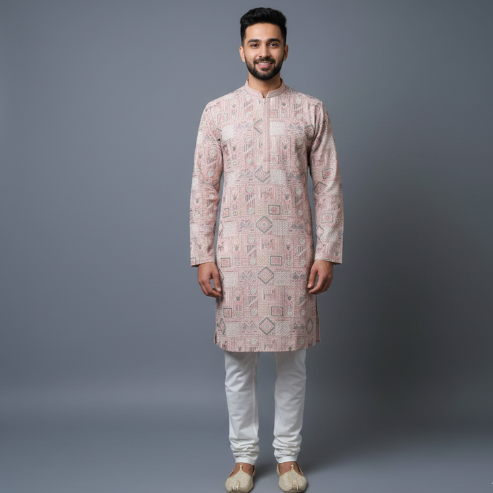 Baby Pink All Over Embroidery Georgette Kurta Set