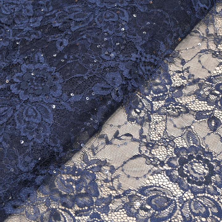 Dark Blue Cord Lace Fabric
