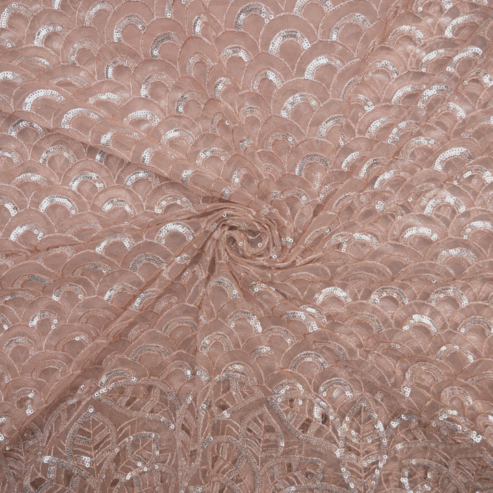 Peach Mermaid Net Fabric with Cutwork & Sequins Embroidery