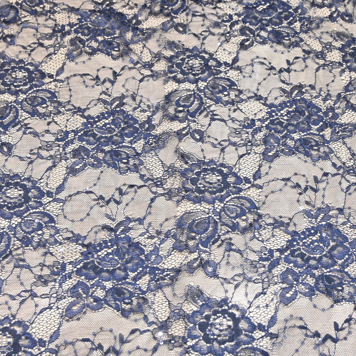 Dark Blue Cord Lace Fabric