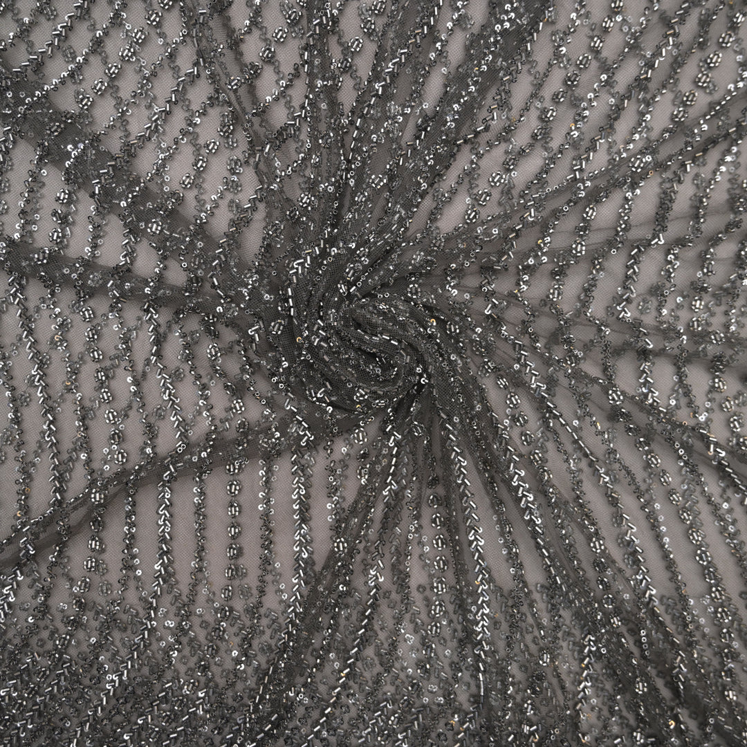 Black Imported Net with allover Cutdana & Sequin Embroidery