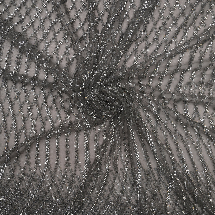 Black Imported Net with allover Cutdana & Sequin Embroidery