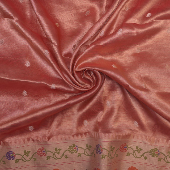 Red Brocade Tissue Fabric with Threadwork Embroidery
